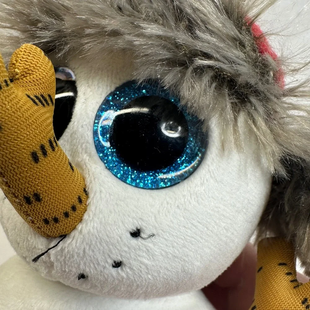 Ty Beanie Boos‎ Buttons the Snowman Plush Red Sparkle Hat Blue Glitter Eyes 6in